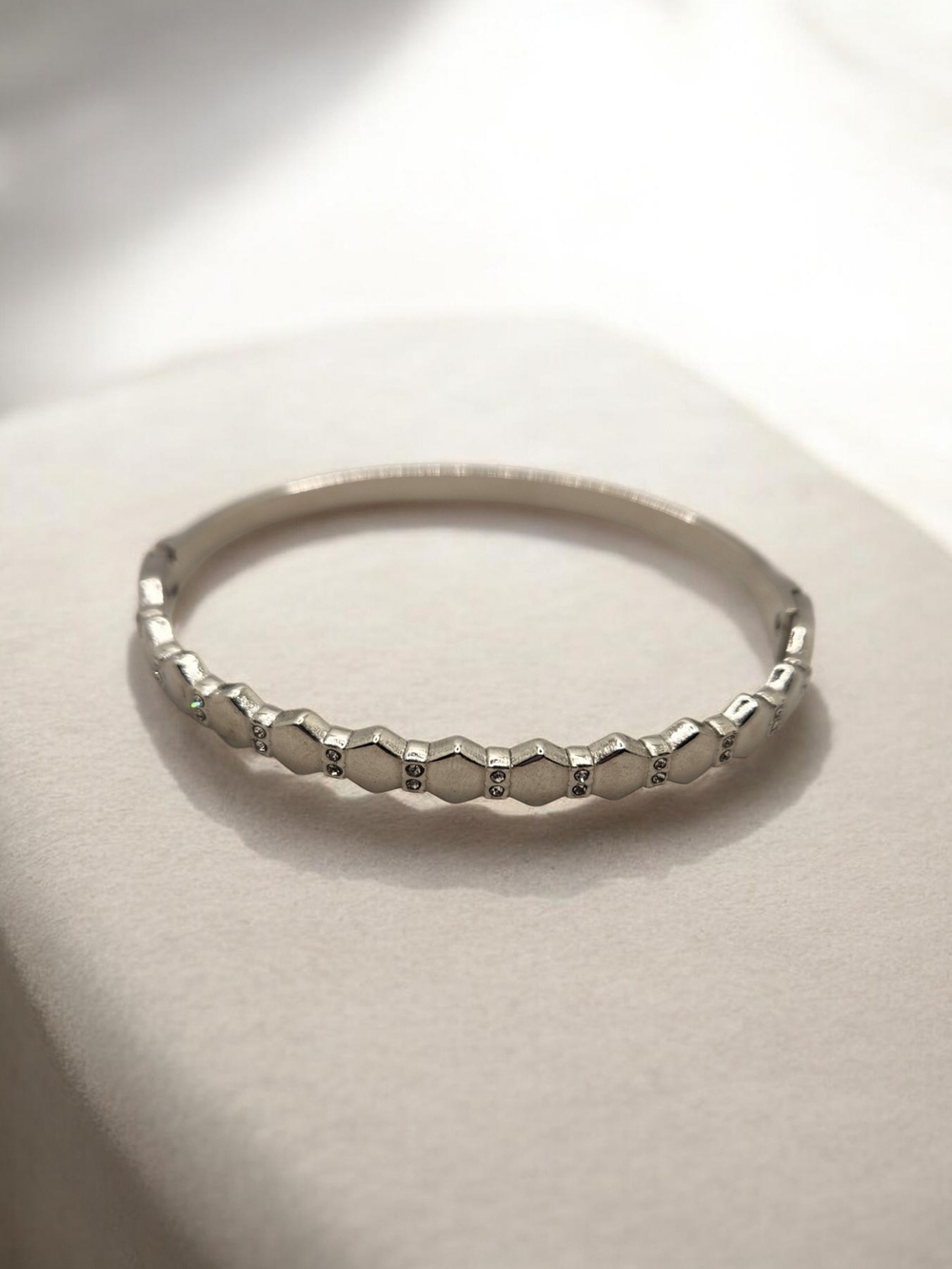 Stainless Steel Hexagon Bead Bangle Bracelet - Stainless Steel